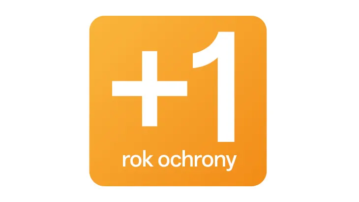 Napis: + 1 rok ochrony na pomarańczowym tle