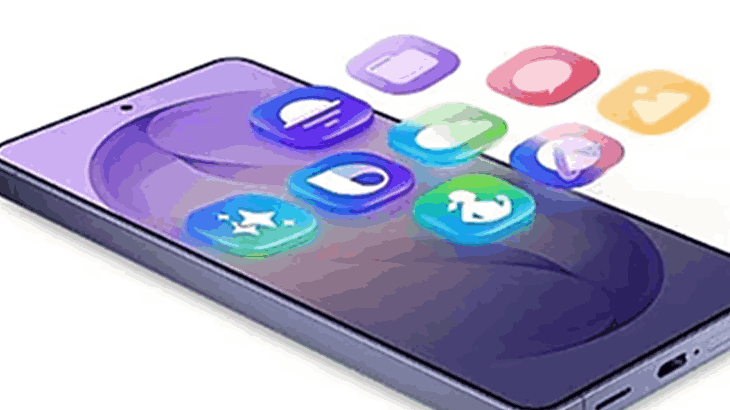 Telefon leżący na białym tle. Z ekranu pokazujące się ikonki z telefonu.