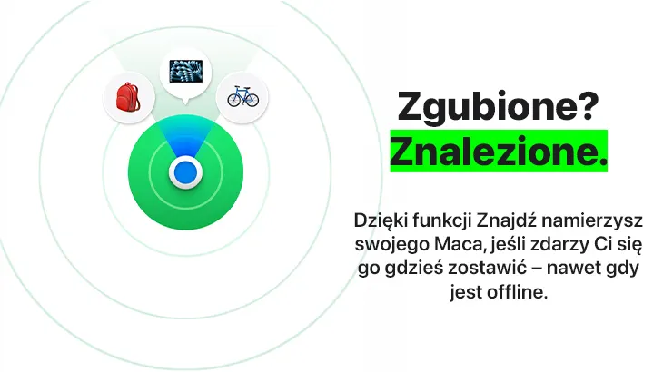 Zagubione? Znalezione. Dzięki funkcji Znajdz namierzysz swojego Maca, jeśli zdarzy Ci sie go gdzieś zostawiś - nawet gdy jest offline.