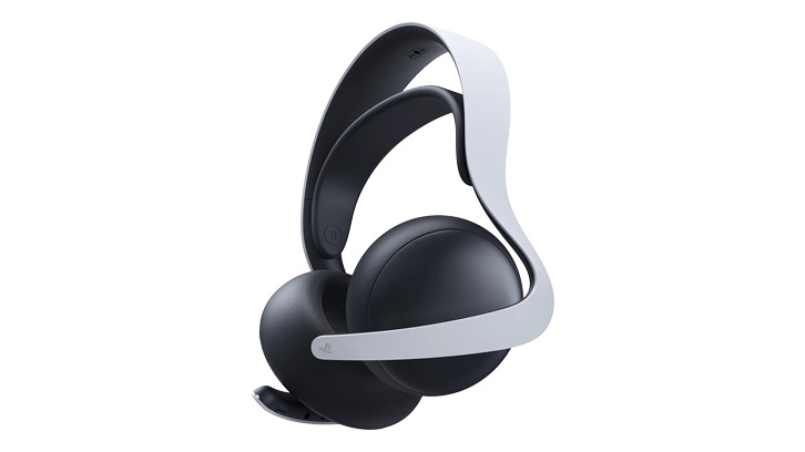 Na białym tle widoczne są czarno-białe słuchawki nauszne z mikrofonem, z białym pałąkiem i czarnymi muszlami.