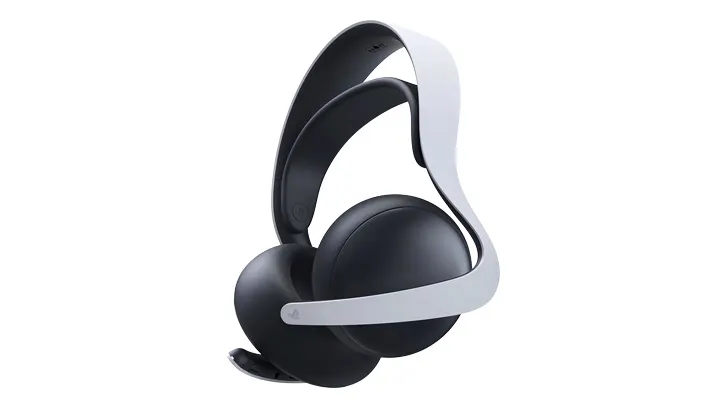 Na białym tle widoczne są czarno-białe słuchawki nauszne z mikrofonem, z białym pałąkiem i czarnymi muszlami.