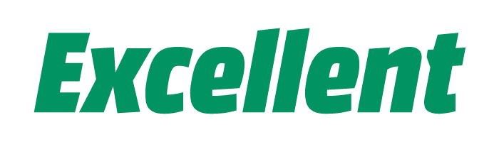 Texte « Excellent » en vert sur fond blanc.