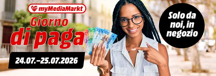 myMediaMarkt Giorno die page. Solo da noi, in negozio. 24.07.-25.07.2026
