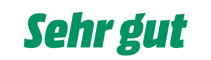 Grüner Text "Sehr Gut" auf einem weißen Hintergrund.
