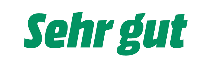 Grüner Text "Sehr Gut" auf einem weißen Hintergrund.