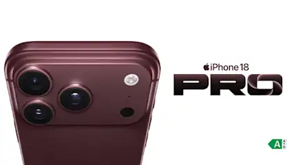 Primo piano della metà del retro dell'iPhone 18 Pro in Burgundy.