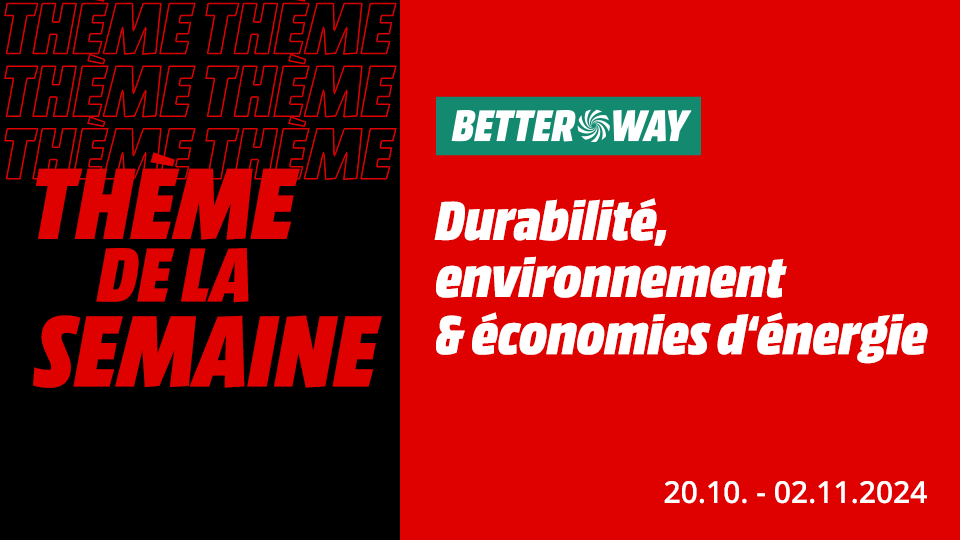 Texte rouge et blanc sur fond rouge et noir, annonçant le thème de la semaine sur la durabilité et l'environnement.