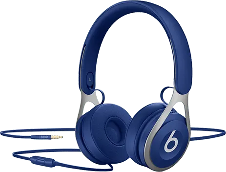 Blaue On-Ear Kopfhörer mit Kabel.