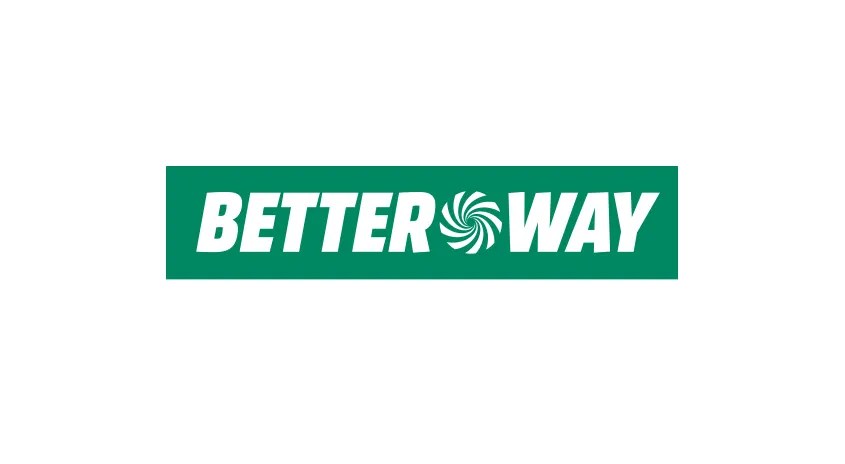Texte blanc "BETTER WAY" sur un rectangle vert, avec un motif de tourbillon entre les mots.