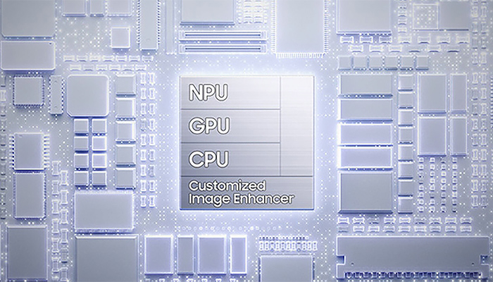 Stilisierte Abbildung der NPU, der PGU und der CPU des Galaxy S26 / S26+.