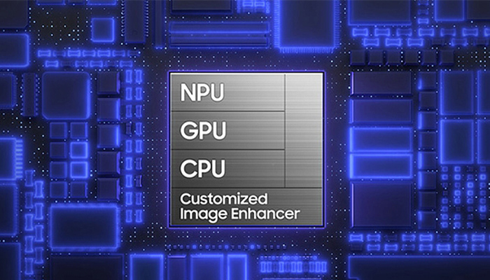 Stilisierte Abbildung der NPU, der PGU und der CPU des Galaxy S26 Ultra. 