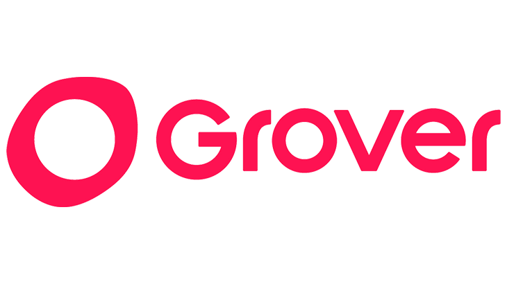 Roter &quot;Grover&quot;-Schriftzug auf weißem Hintergrund. Der erste Buchstabe ist ein Kreis.