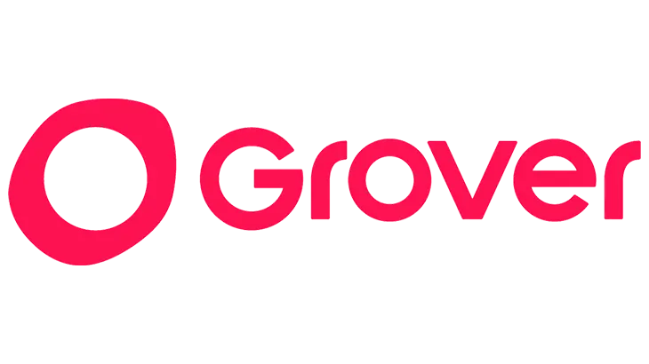 Roter "Grover"-Schriftzug auf weißem Hintergrund. Der erste Buchstabe ist ein Kreis.