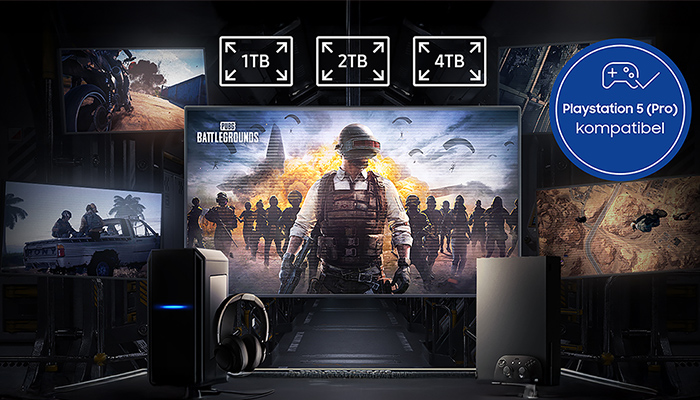 Kollage aus Einsatzmöglichkeiten für die 990 PRO Heatsink SSD.