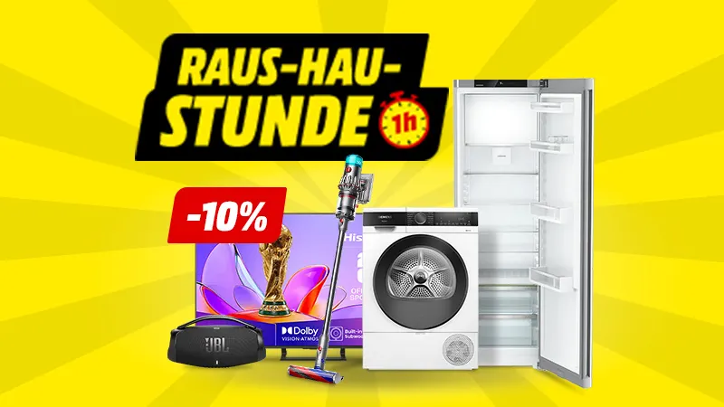 Raus-Hau-Stunde bei SATURN: Täglich von 17-18 Uhr 10% Direktabzug auf Aktionsartikel – online und in deinem Markt.