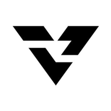 Schwarzes, abstraktes Logo auf weißem Grund, das eine stilisierte Form eines Dreiecks oder Pfeils mit zwei geteilten oberen Teilen darstellt.