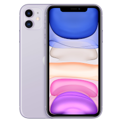 Ein iPhone 11 in Weiß mit einem Dual-Kamera-System auf der Rückseite und einem farbigen Display.