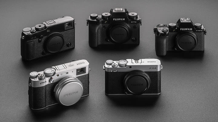 Fünf verschiedene Fujifilm Kamera Modelle