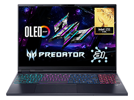 Acer Predator Gaming-Laptop mit OLED-Display und bunter Tastaturbeleuchtung.