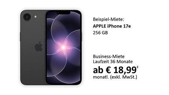 Apple iPhone 17E Smartphone mit 256 GB und Energieeffizienzklasse A in schwarz.