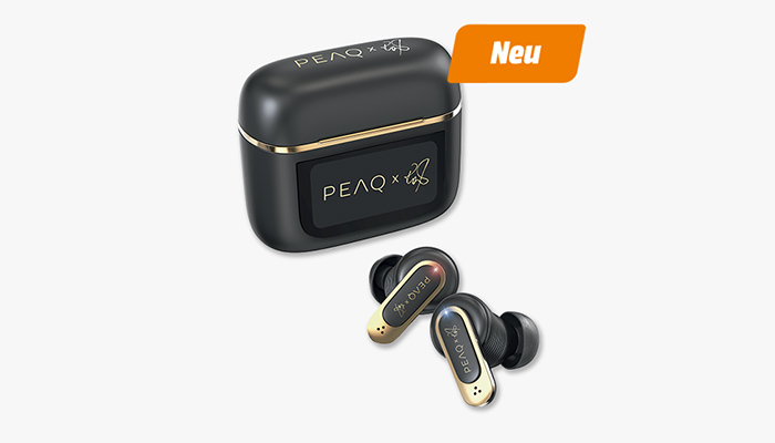 Neu: PEAQ ICONIC Sound 2 PTW 5000-RW TWS True‑Wireless In‑Ear Bluetooth-Kopfhörer designed by Robbie Williams mit Case in Schwarz.