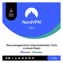 NordVPN Plus digitale Version - Zwei preisgekrönte Cybersicherheits-Tools in einem Paket, 1 Jahr Laufzeit.