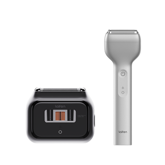 Weiß-graues Laifen IPL-Haarentfernungsgerät mit passender Ladestation im modernen Design.