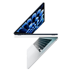 Ein Laptop ist geöffnet und zeigt ein blaues Muster auf dem Bildschirm, während ein weiterer Laptop darunter mit Tastatur sichtbar ist.