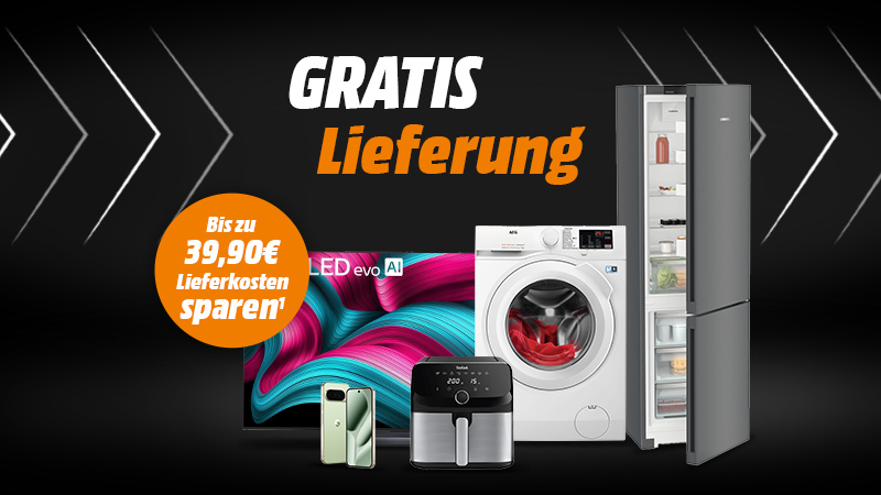 Spare bis zu 39,90 € Lieferkosten mit der Gratis Lieferung für TVs, Waschmaschinen, Kühl-Gefrierschränke, Smartphones, Heißluftfritteusen und mehr.