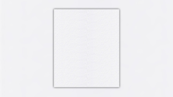 Leeres weißes Blatt Papier mit leicht sichtbarer Struktur vor hellem Hintergrund.