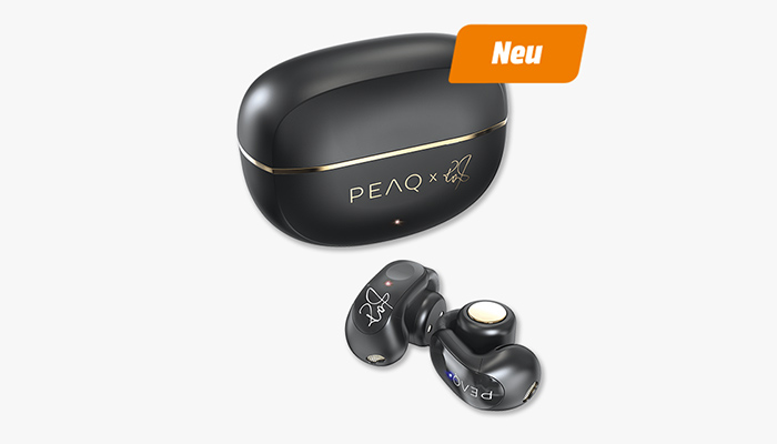 Neu: PEAQ ICONIC Sound 3 PTW 4000-RW True‑Wireless In‑Ear Bluetooth-Kopfhörer designed by Robbie Williams mit Case in Schwarz.