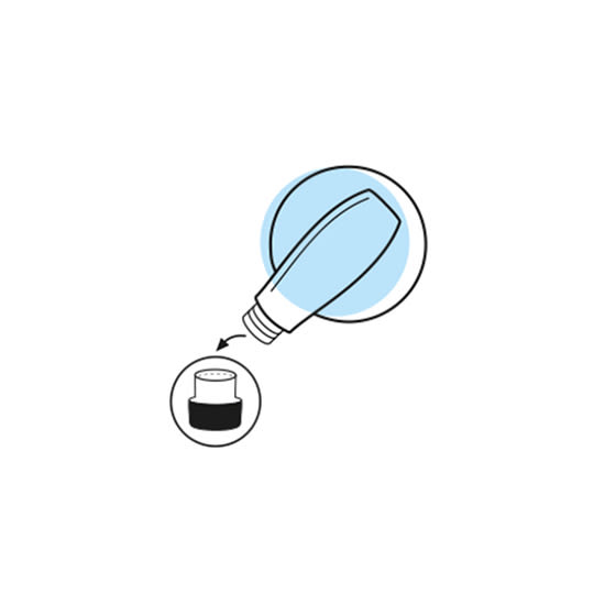 Eine Abbildung zeigt einen blauen Hebel mit einer Pfeilspitze, die auf ein kleines schwarzes Rohr zeigt.