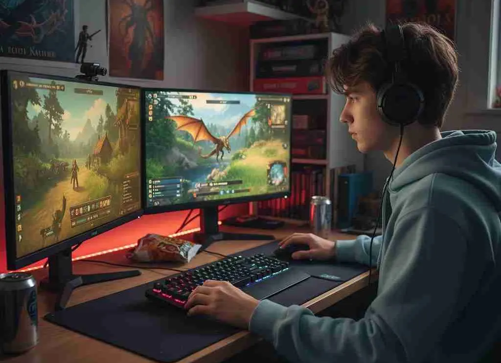 ragazzo che gioca al pc utilizzando una postazione da gaming