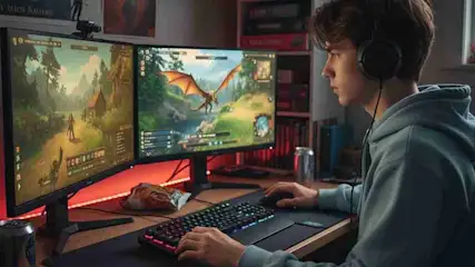 ragazzo che gioca al pc utilizzando una postazione da gaming