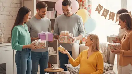 Una donna incinta riceve regali da amici e parenti