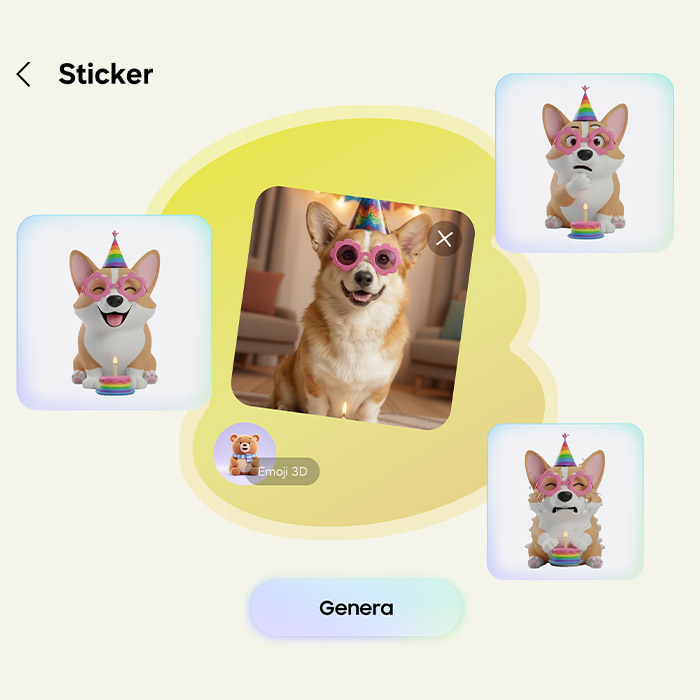 diversi sticker della creative studio che rappresentano un cagnolino