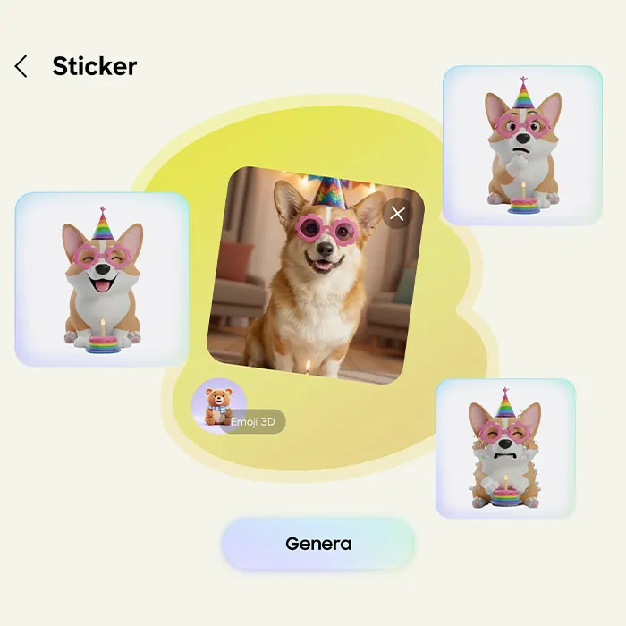 diversi sticker della creative studio che rappresentano un cagnolino