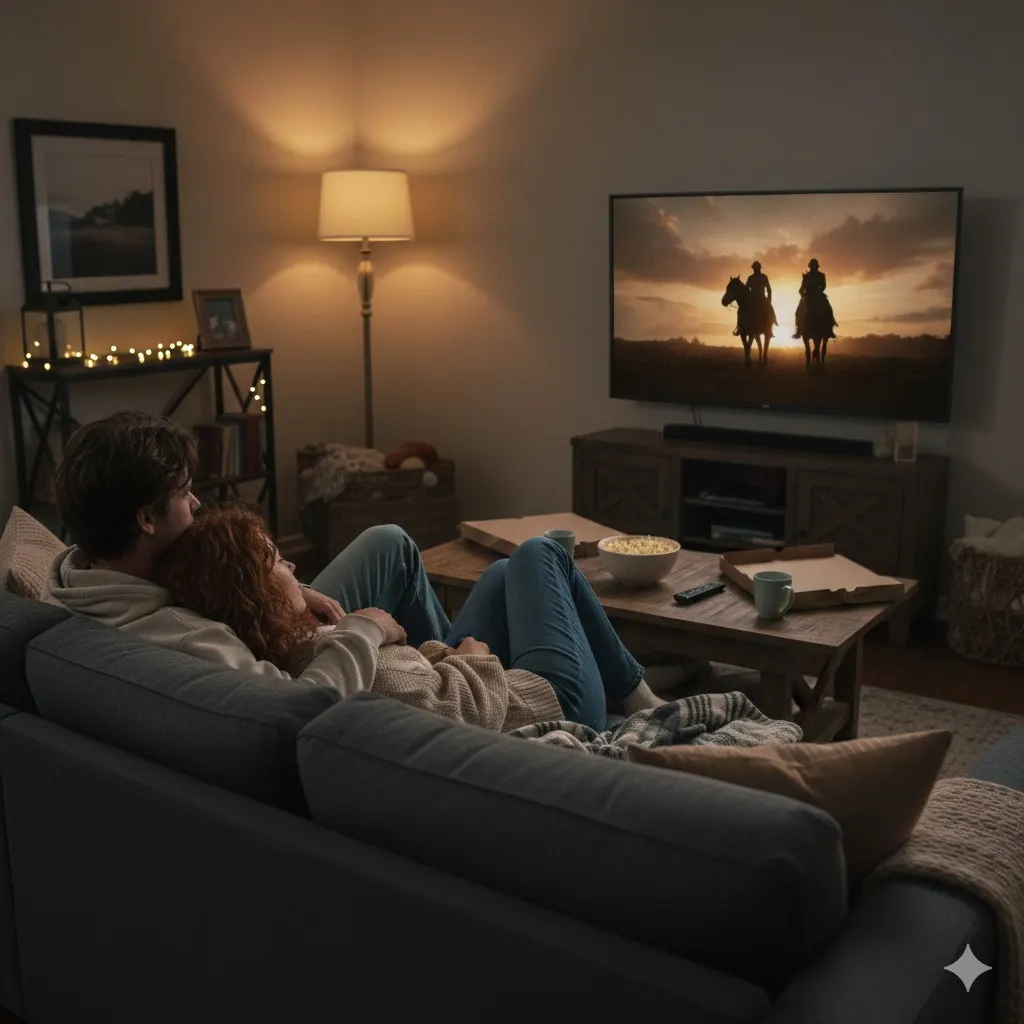 persone che guardano la tv in soggiorno sedute sul divano