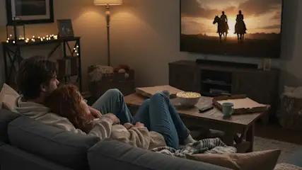 persone che guardano la tv in soggiorno sedute sul divano