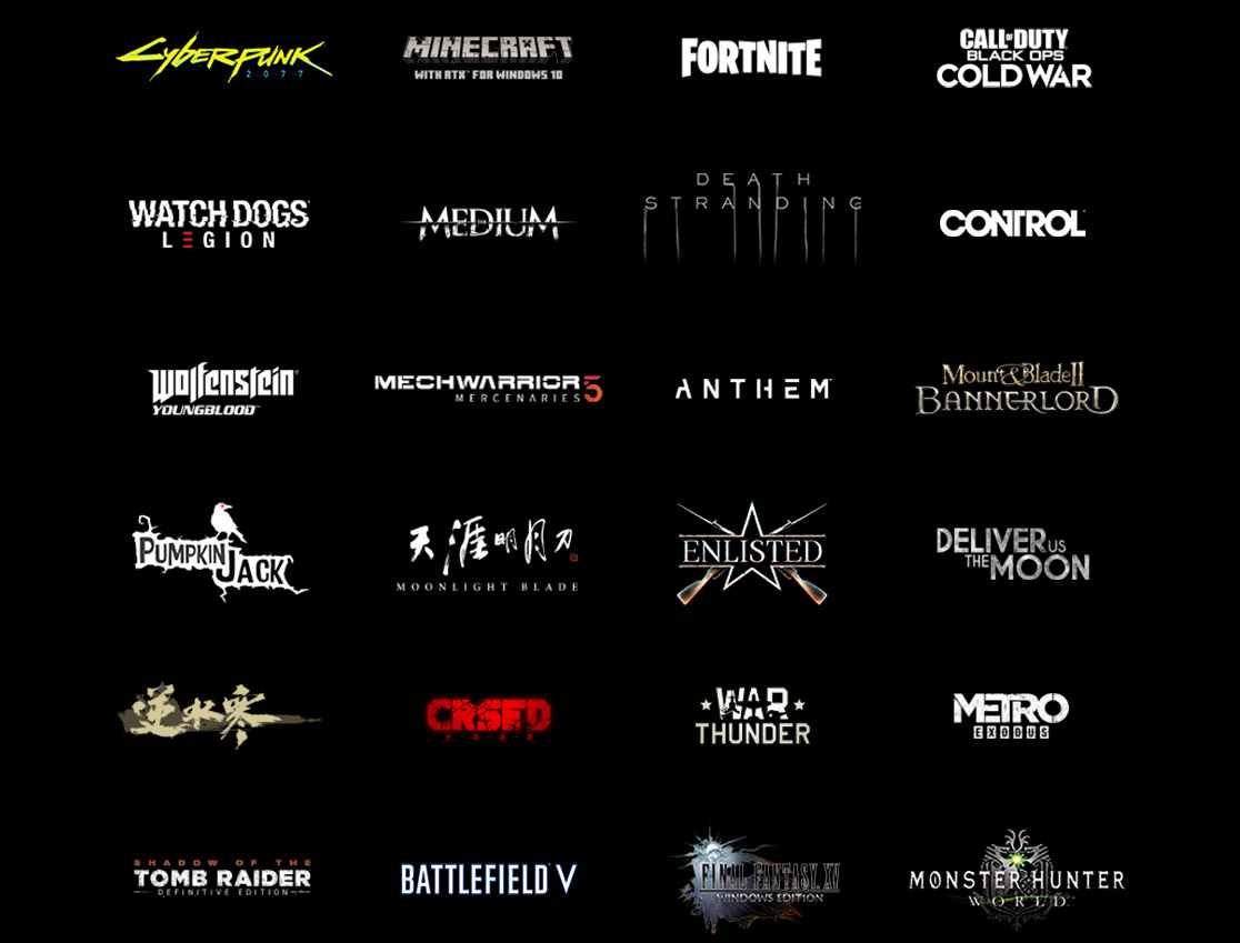 Loghi di vari videogiochi su sfondo nero, disposti in righe e colonne ordinate.