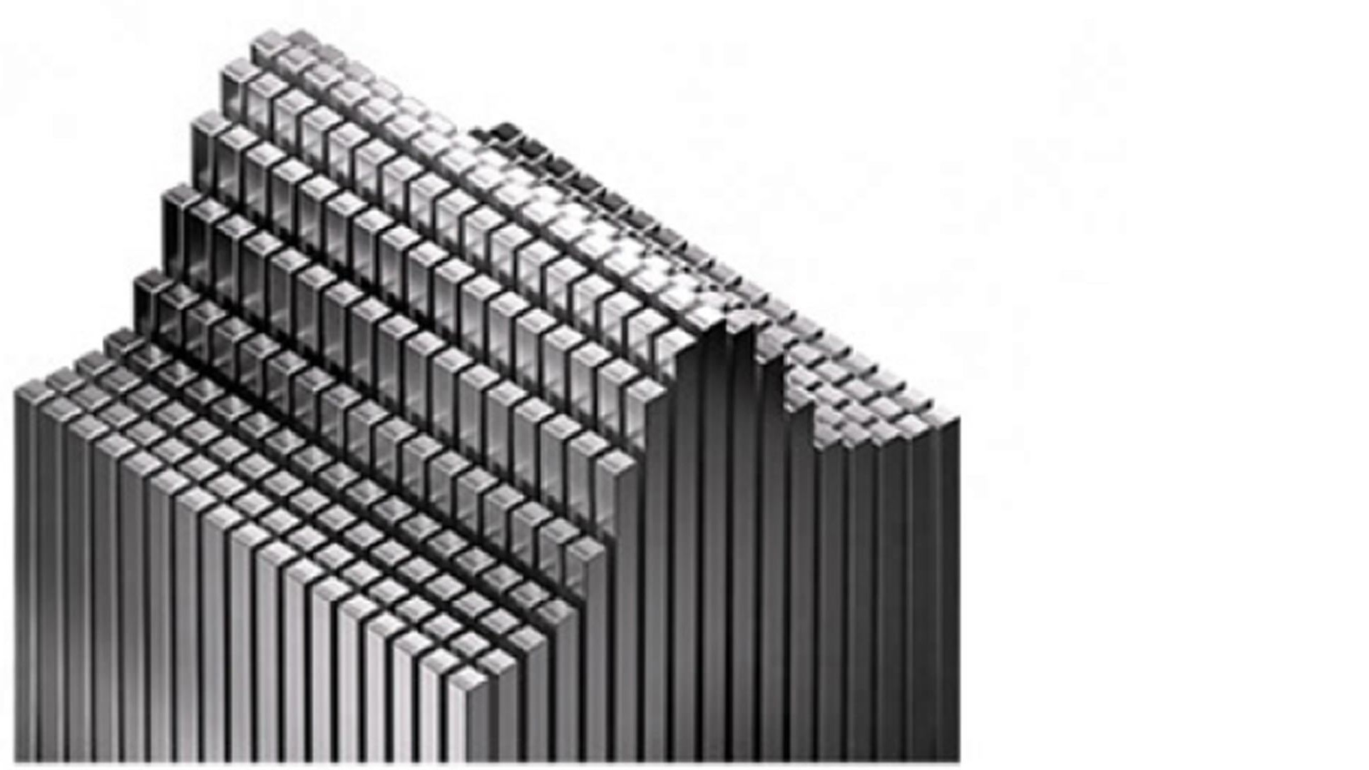 Una serie di barre rettangolari grigie disposte a gradoni su sfondo bianco.