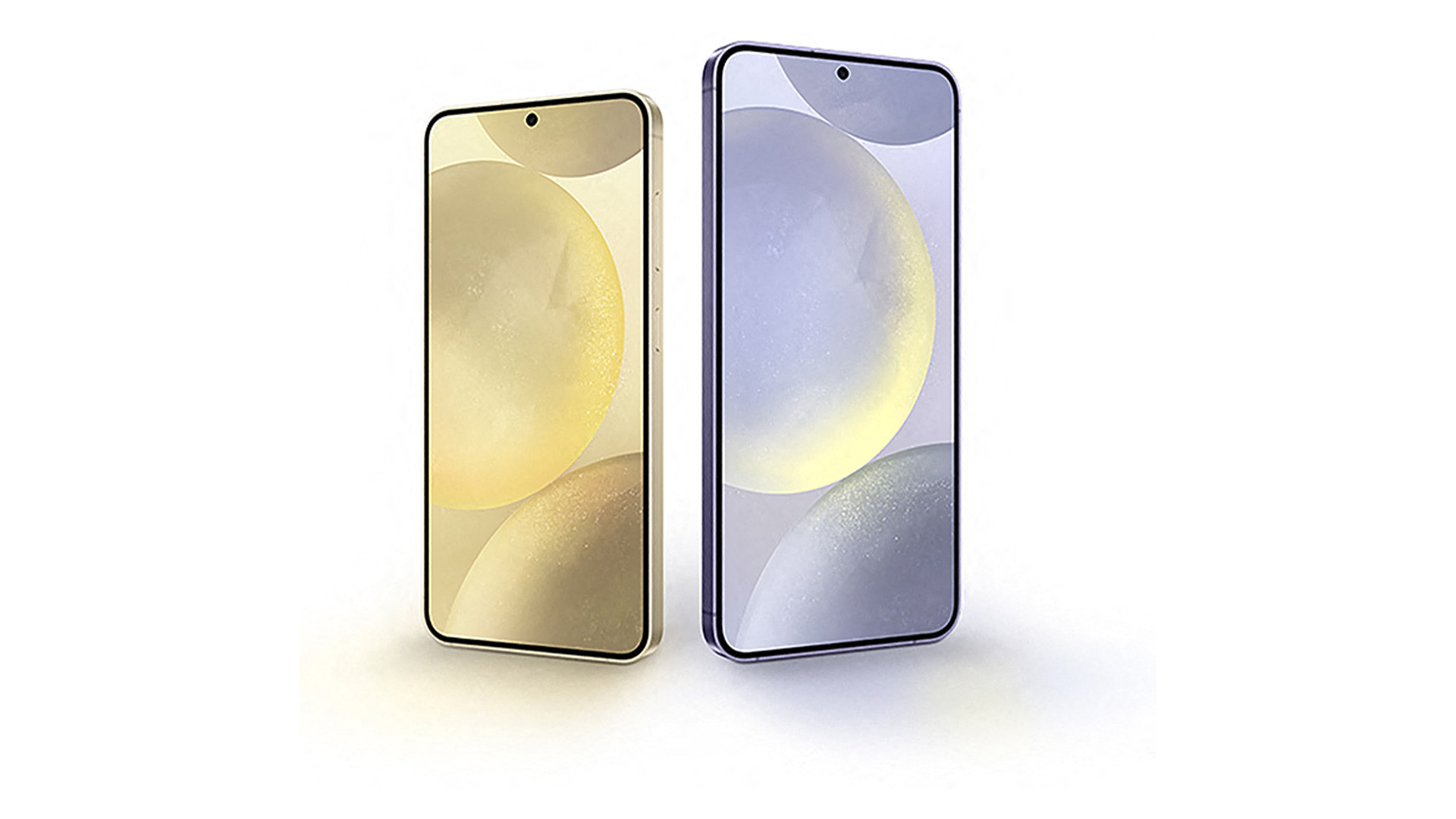 Due smartphone affiancati su fondo bianco. Uno � color oro, l'altro � color lavanda. Entrambi mostrano un grande cerchio sullo schermo.