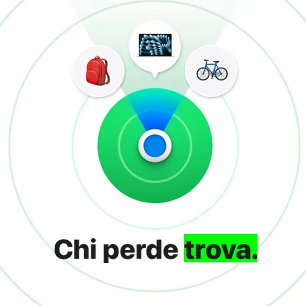 Icona dell'applicazione "Dov'e'" con testo: Chi perde trova