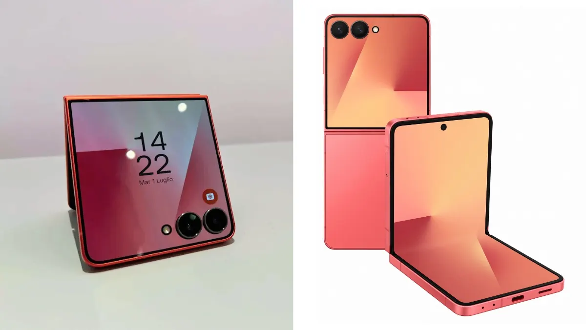 Smartphone piegato in modo orizzontale sul tavolo con orario che si vede sul display.