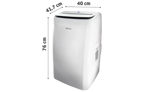 Climatizzatore mobile KOENIC KAC 14022 WLAN in bianco con dimensioni 76 x 41,7 x 40 cm, autoportante.