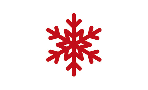 Un'icona rossa di un fiocco di neve stilizzato su uno sfondo bianco uniforme.