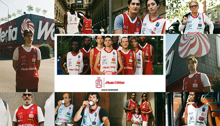 Collage foto di persone con la canotta dell'Olimpia Milano