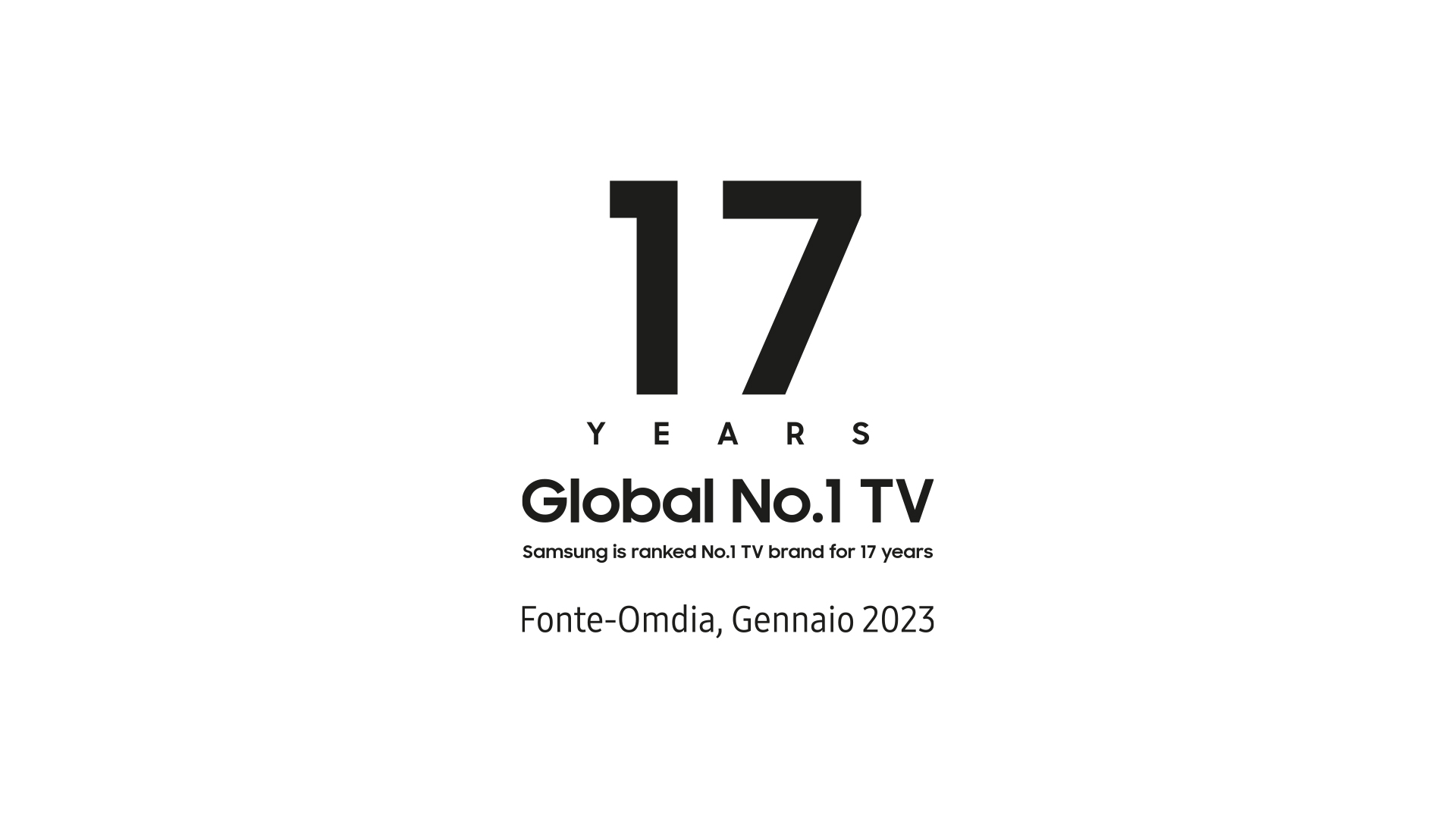 Testo su sfondo bianco con il numero 17 in grande, la scritta "anni" e "Global No.1 TV".