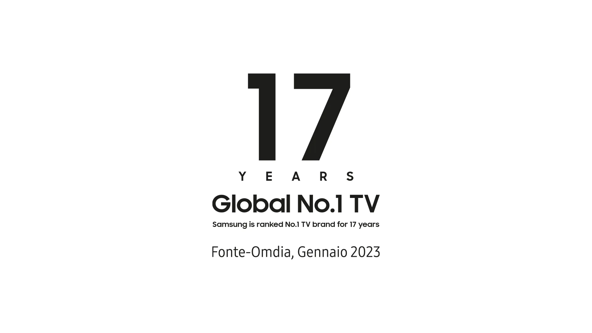 Testo su sfondo bianco con il numero 17 in grande, la scritta "anni" e "Global No.1 TV".