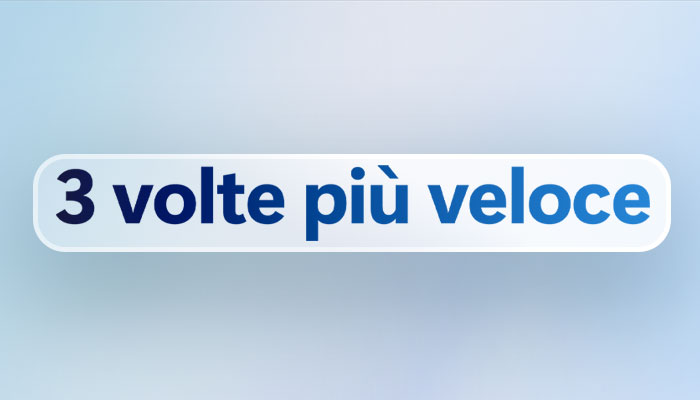 scritta 3 volte più veloce su sfondo azzurro